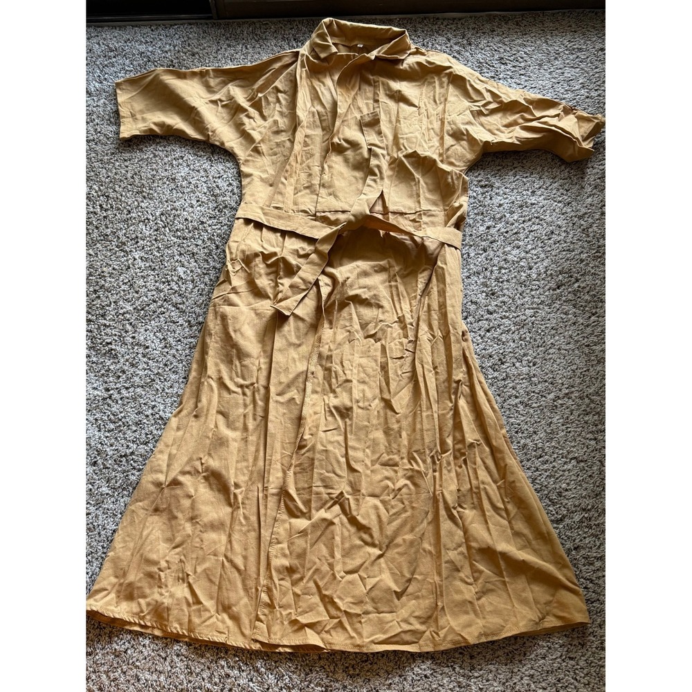 Unbranded Mustard Yellow Midi Shirt Dress Short Sleeve Belted Boho Small